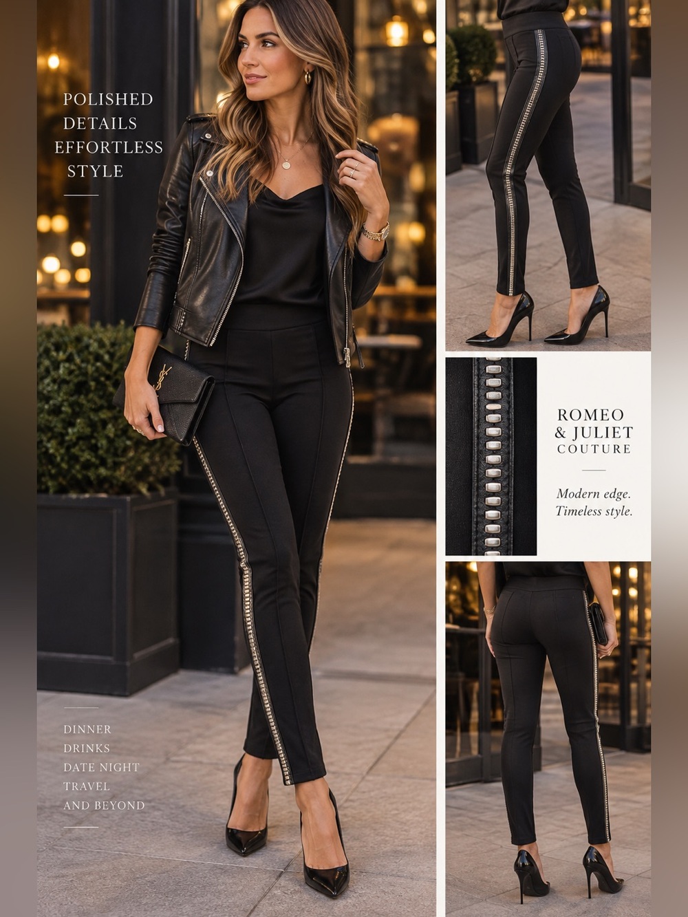 Romeo & Juliet Couture Black Slim Dress Pants with Side Chain Detail